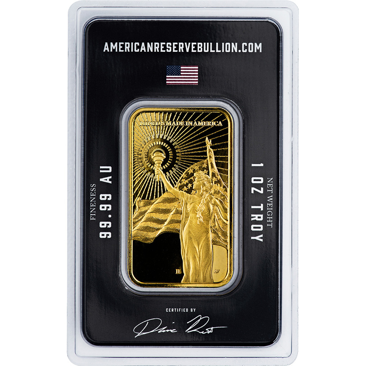 1 oz American Reserve Columbia Goddess Gold Bar