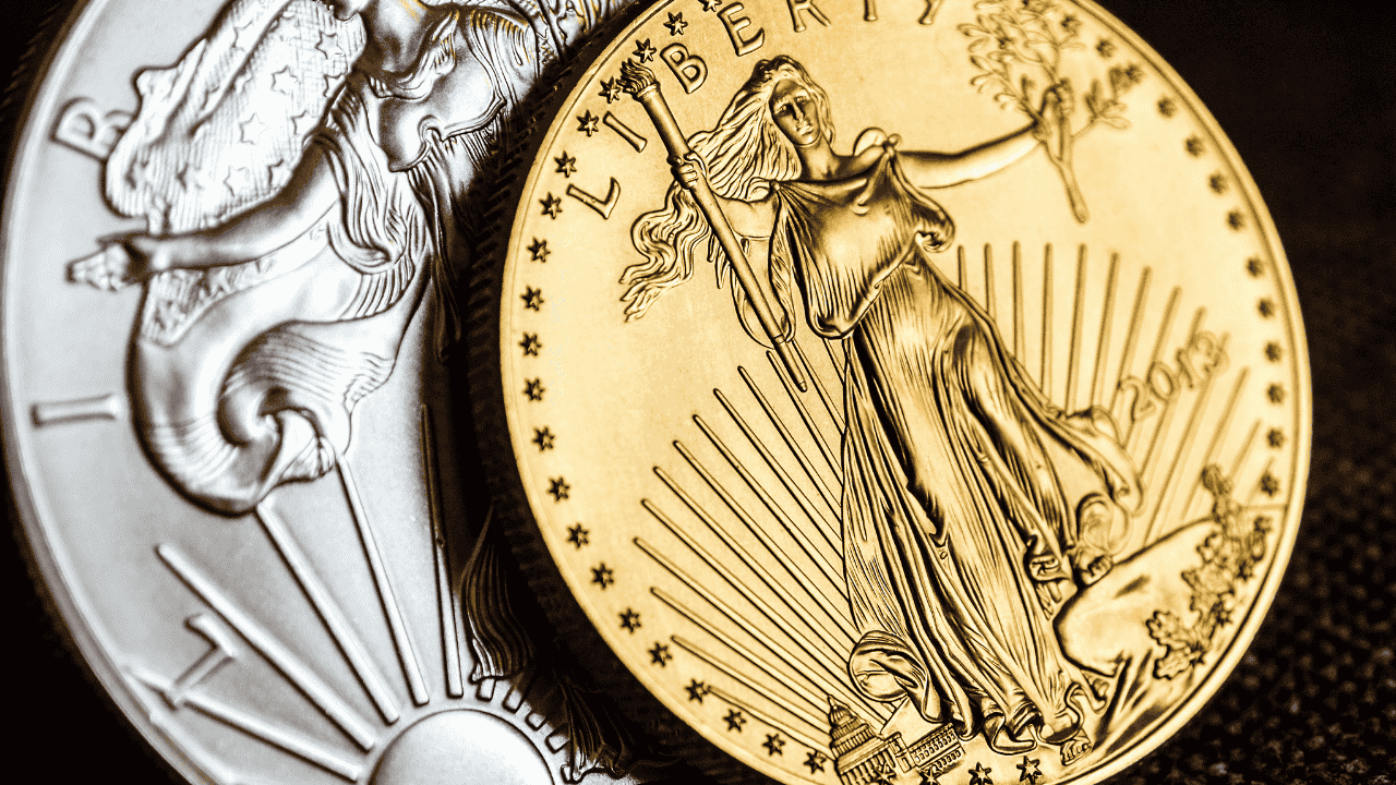 gold eagle coin and silver eagle coin